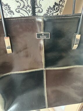 Designer inspired -  Two-Tone Black and Dark Brown Leather Shoulder Tote